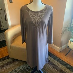 Banana Republic NWOT Size M Taupe sheath dress with embellished bib front .